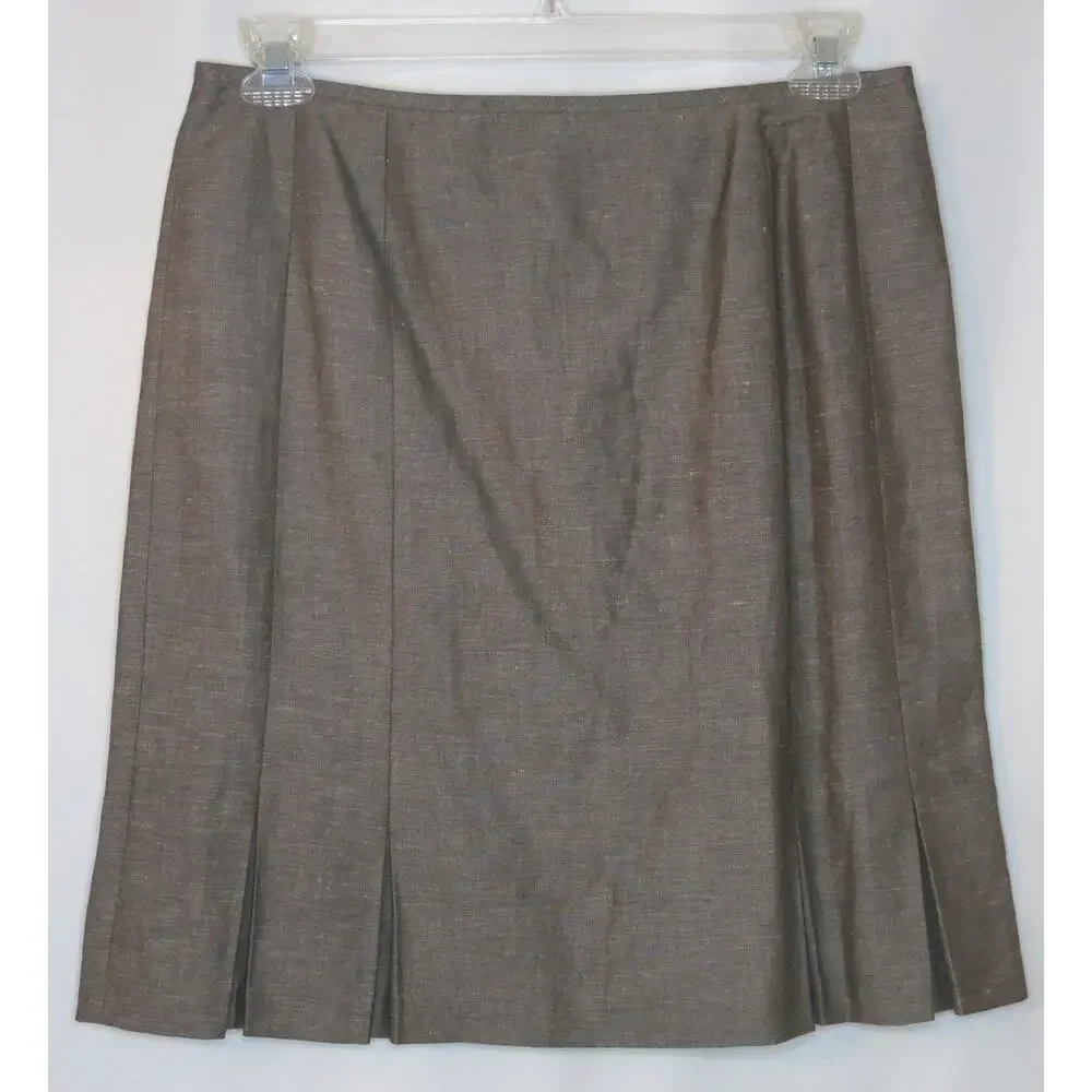 TAHARI Skirt Jacket Suit Set Size 10 Petite Light Brown Linen Blend Business